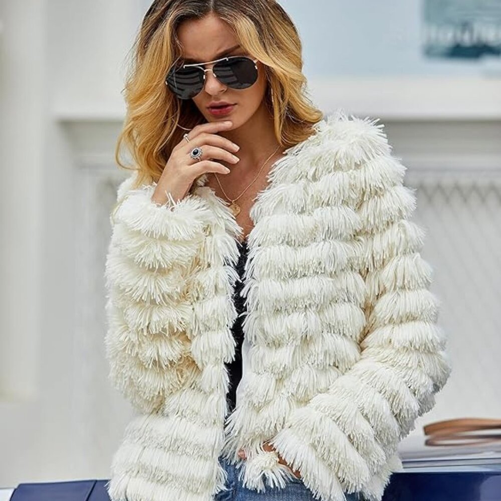 Shaggy White faux fur coat, wedding, bride, bachelorette